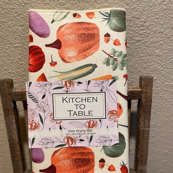 Farmhouse Dish Drying Mat, Vegtables Dish Drying Mat, Pumpkins Corncobs Eggplant - Picture 4 of 13